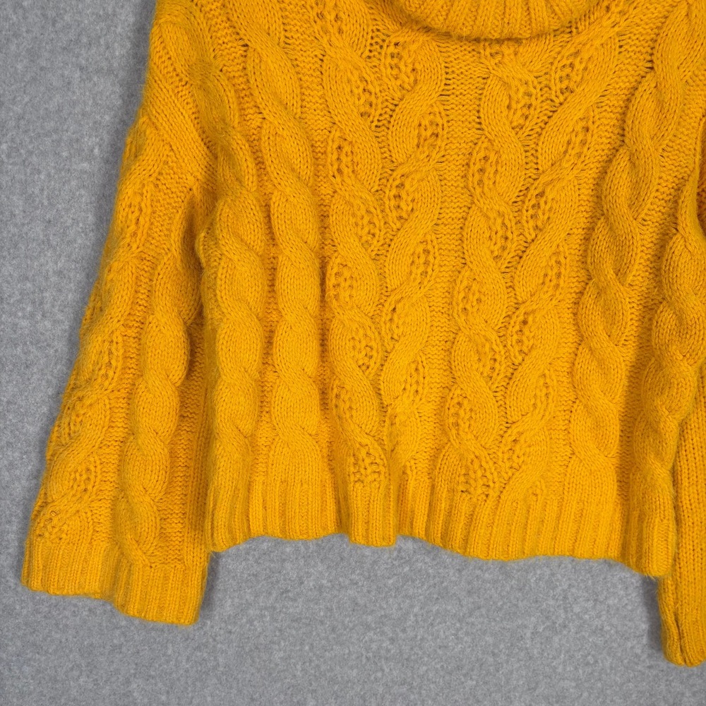 SUN MOON Cable Knit Turtleneck Sweater‎ XS Mustard Marigold Crop Cozy Flare Bell - Picture 3 of 10